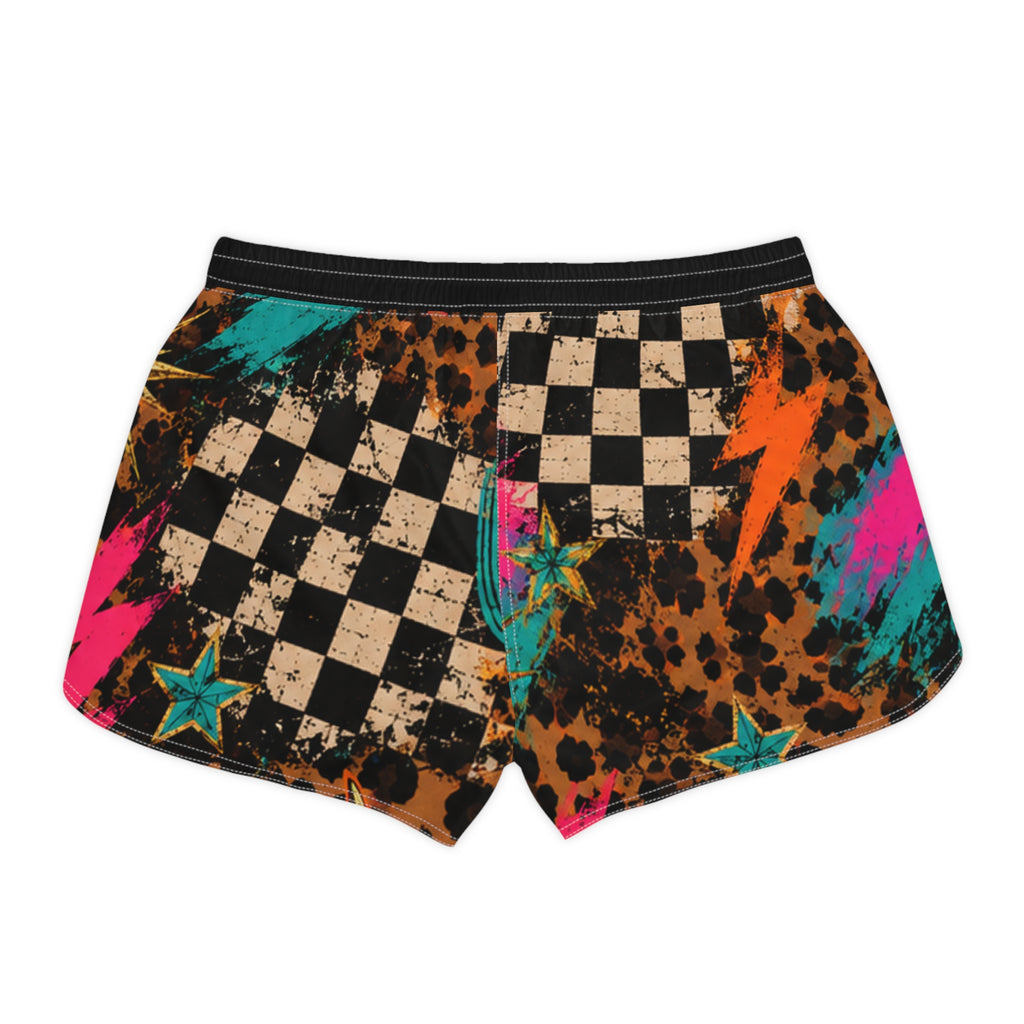 Cow head leopard checkered Women's Casual Shorts