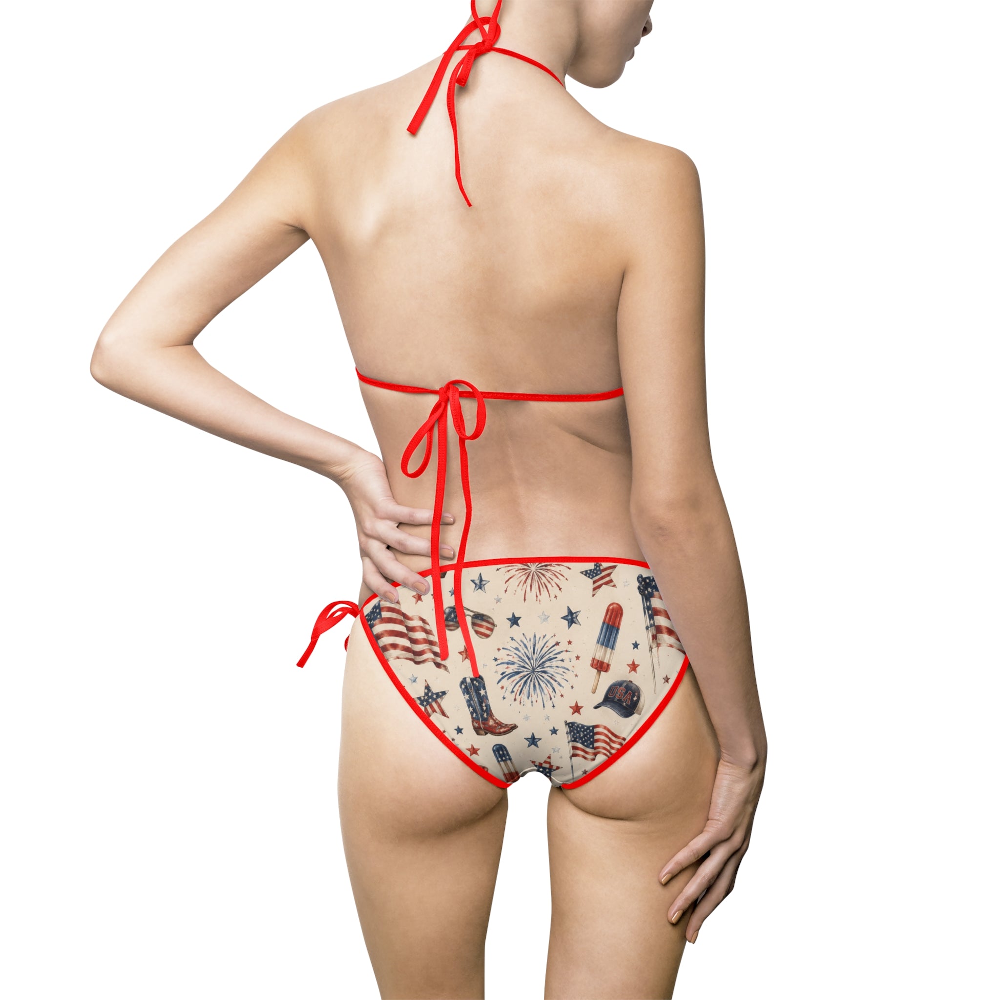 American Flag Tattoo Print Bikini — Women's Tie-Side Swimwear