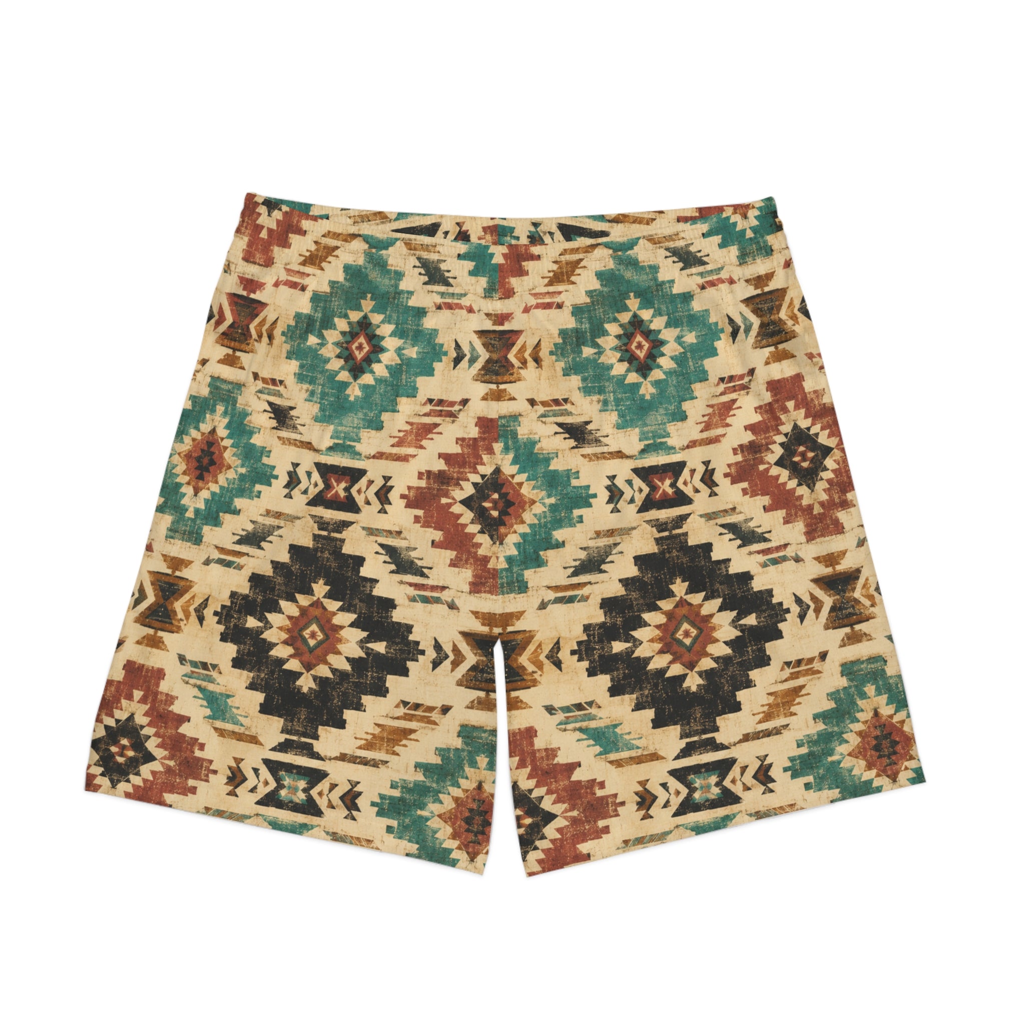 Aztec Tribal Print Beach Shorts — Men's Elastic Swim Trunks