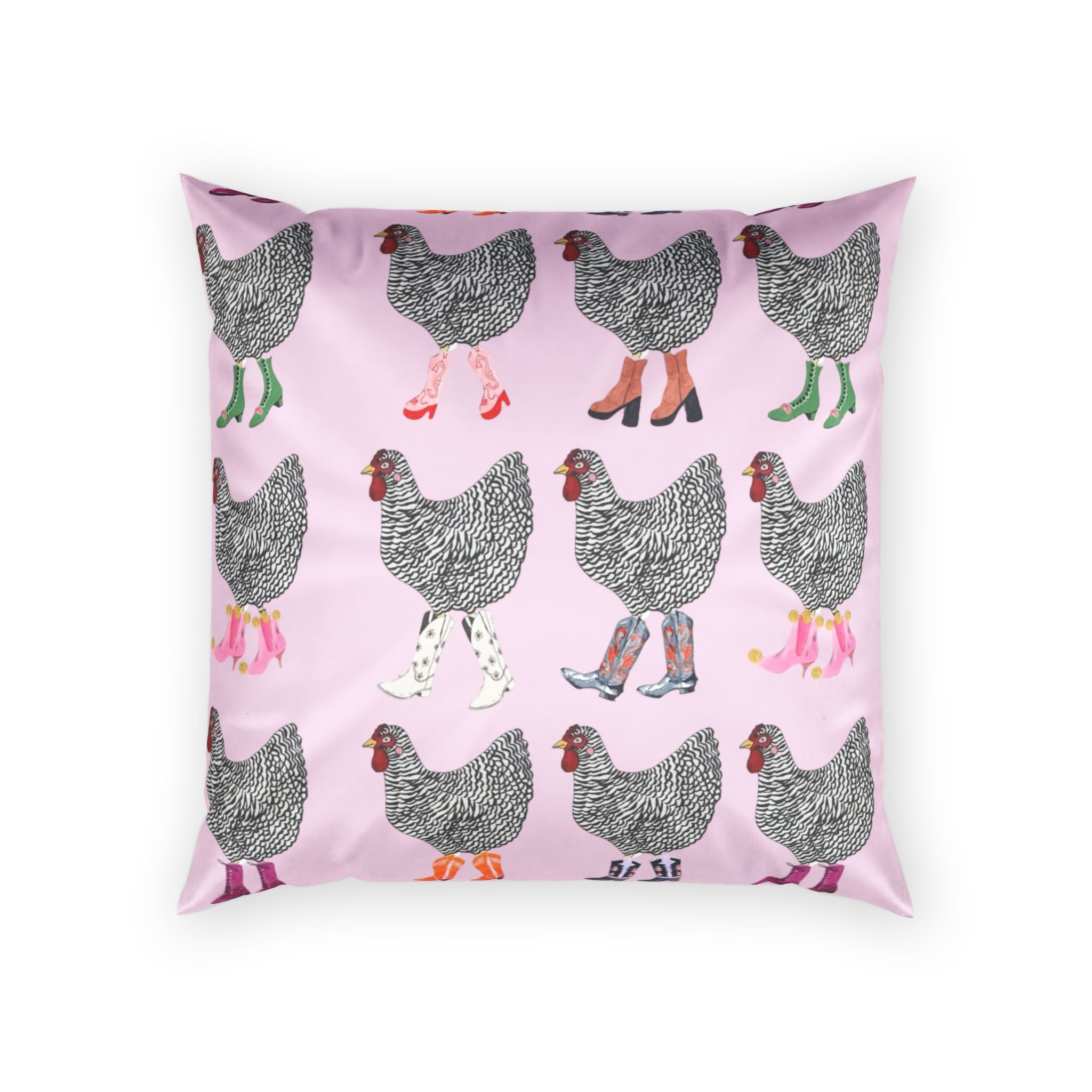 Chicken Pattern Velvet Pillow — Pink Farmhouse Decorative Throw Cushion