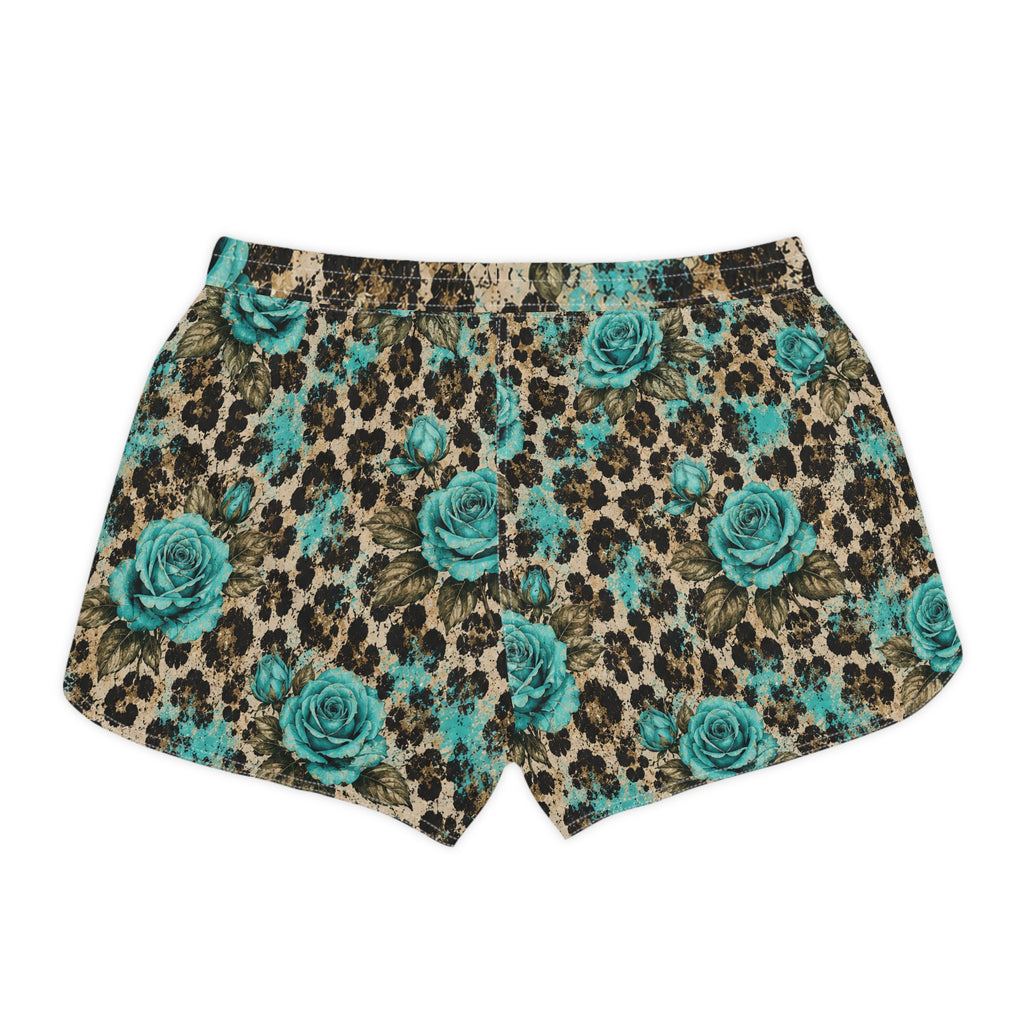 Teal Rose Leopard Print Casual Shorts – Women's Summer Lounge & Beachwear