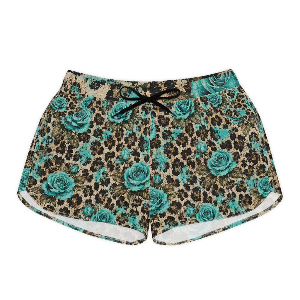 Teal Rose Leopard Print Casual Shorts – Women's Summer Lounge & Beachwear