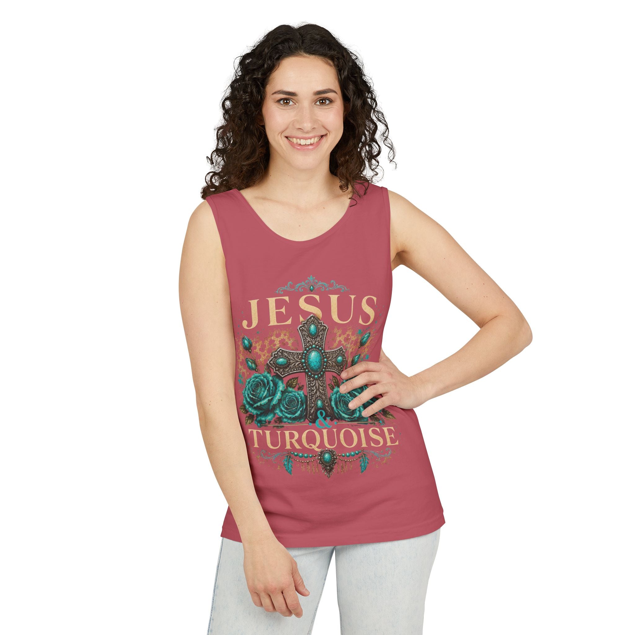 Jesus & Turquoise Tank Top — Floral Cross Christian Tank