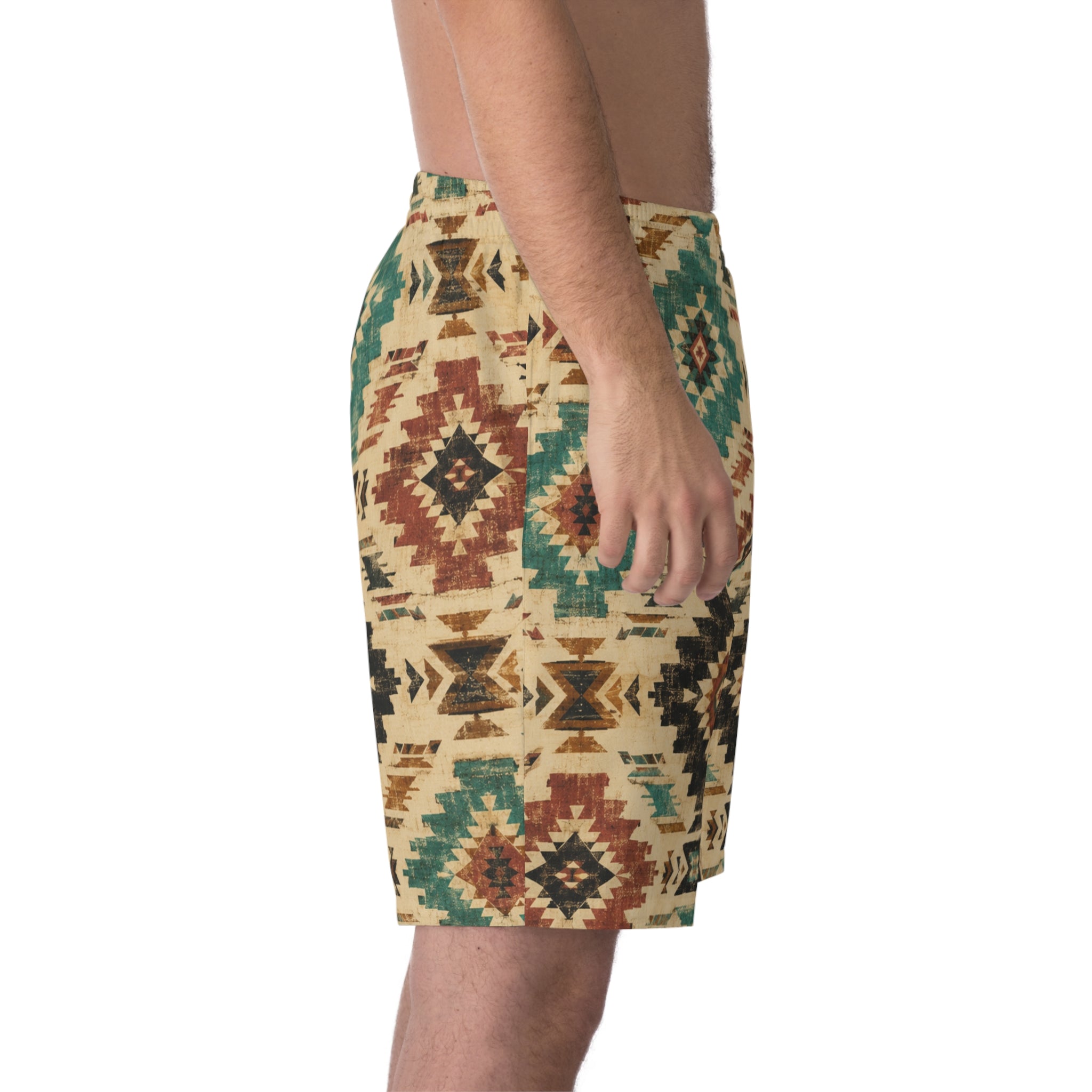 Aztec Tribal Print Beach Shorts — Men's Elastic Swim Trunks