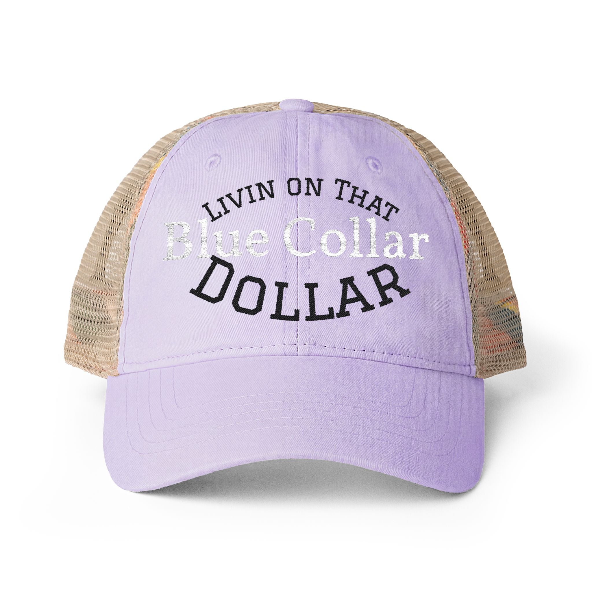 Livin on that Blue collar Dollar| Embroidery Women's Washed Mesh-Back Cap