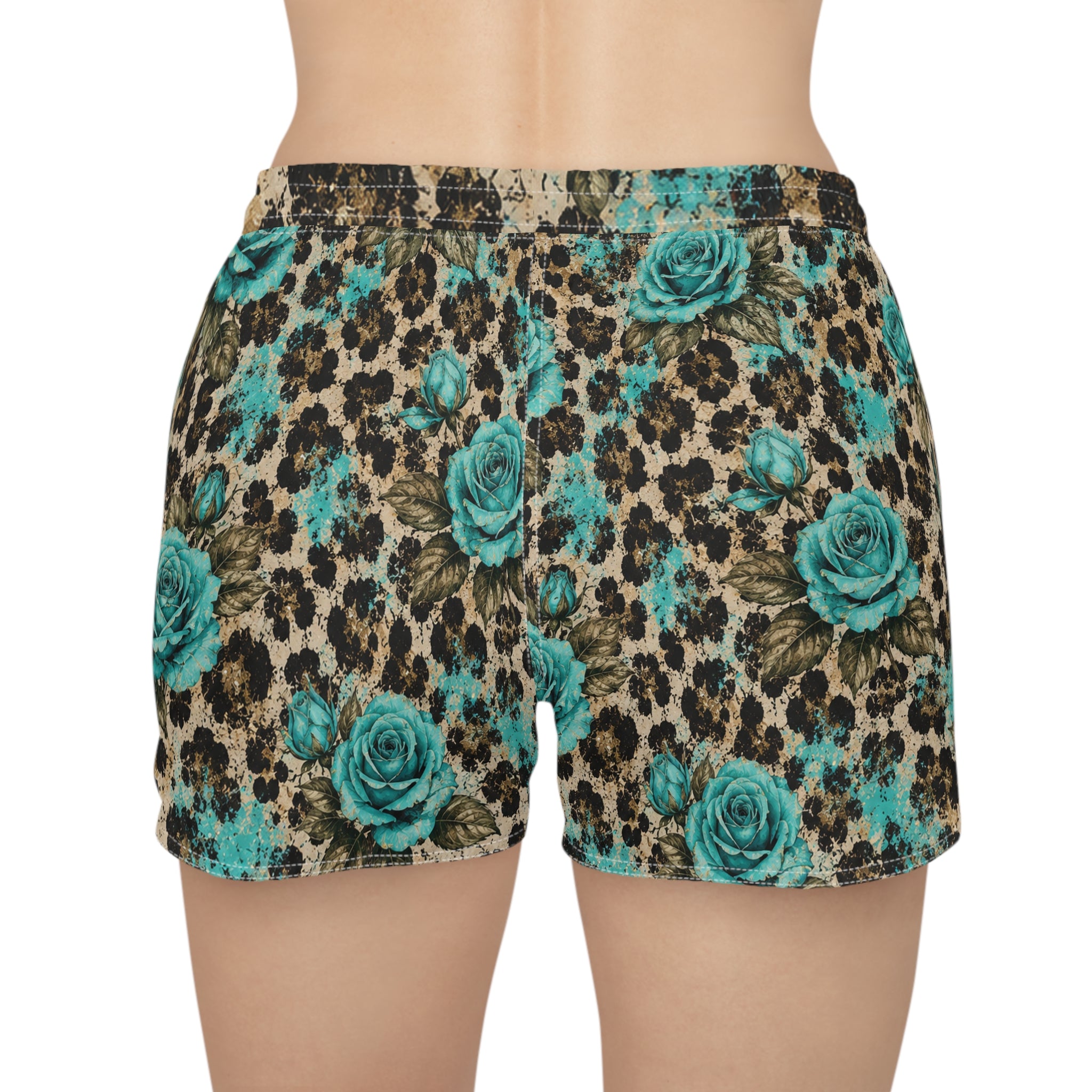 Teal Rose Leopard Print Casual Shorts – Women's Summer Lounge & Beachwear
