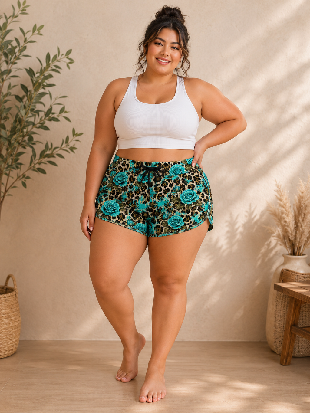 Teal Rose Leopard Print Casual Shorts – Women's Summer Lounge & Beachwear