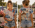 Patriotic Western Crop Tee — "So If the Son Sets You Free" Christian Americana