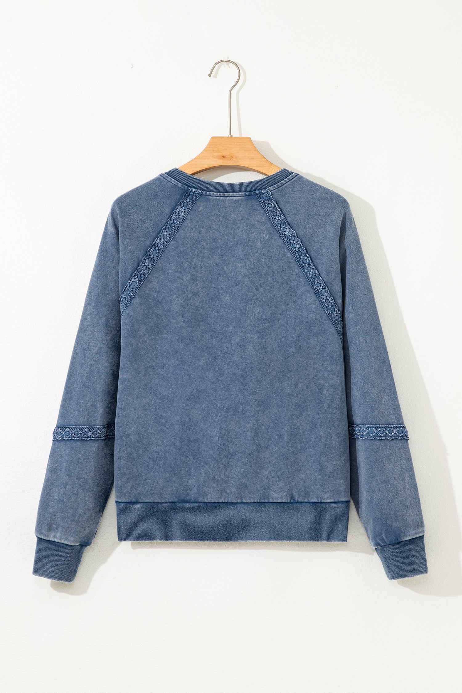 Red Dahlia Lace Patchwork Detail Notched Neck Mineral Wash Baggy Sweatshirt