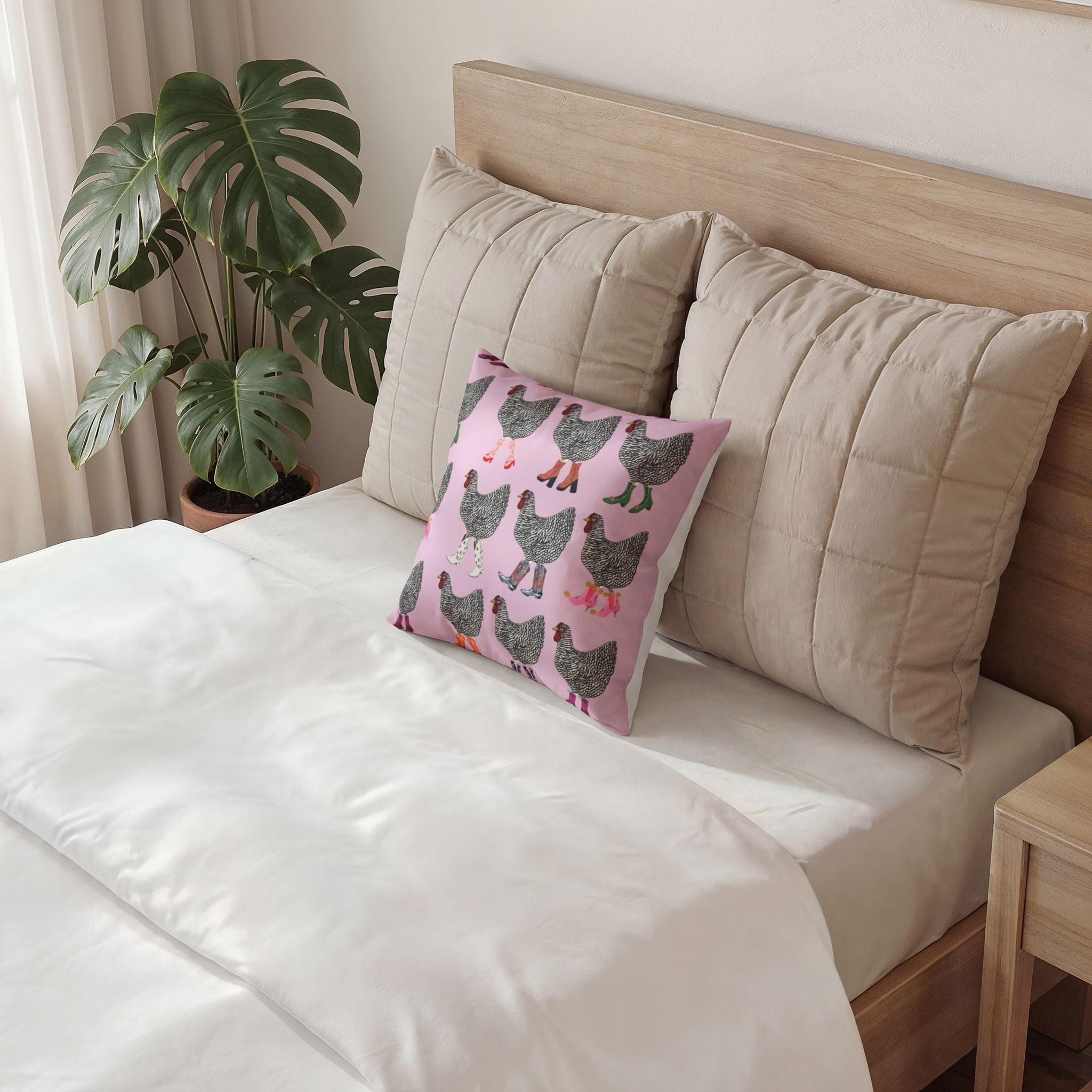 Chicken Pattern Velvet Pillow — Pink Farmhouse Decorative Throw Cushion