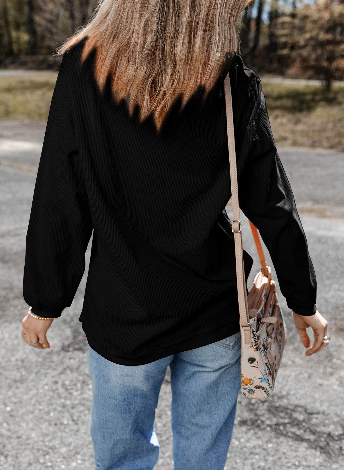 Black Football Graphic Game Day Embroidered Corded Sweatshirt