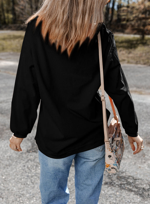 Black Football Graphic Game Day Embroidered Corded Sweatshirt