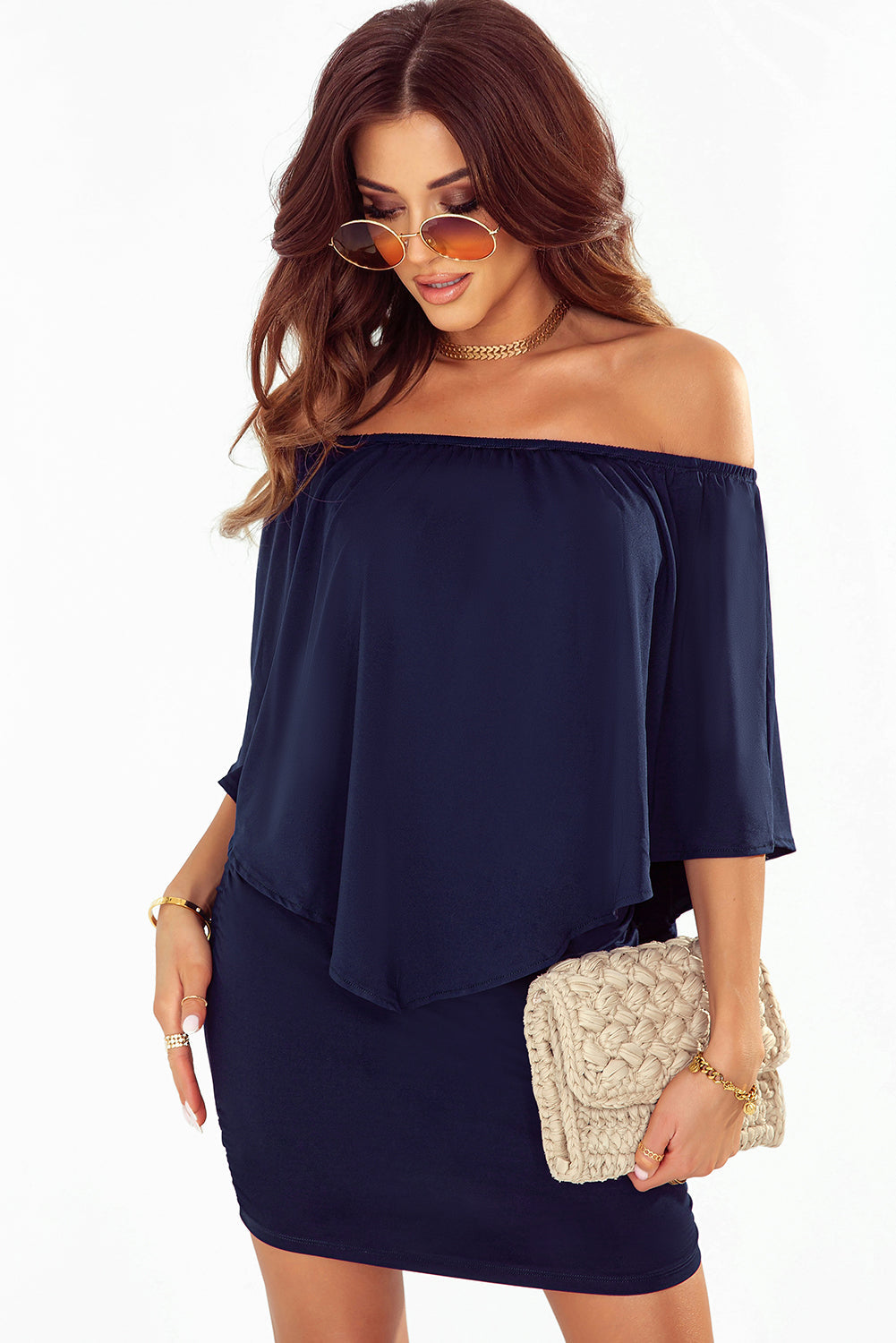 Plus size  Dressing Layered Fiery Red Mini Poncho Dress