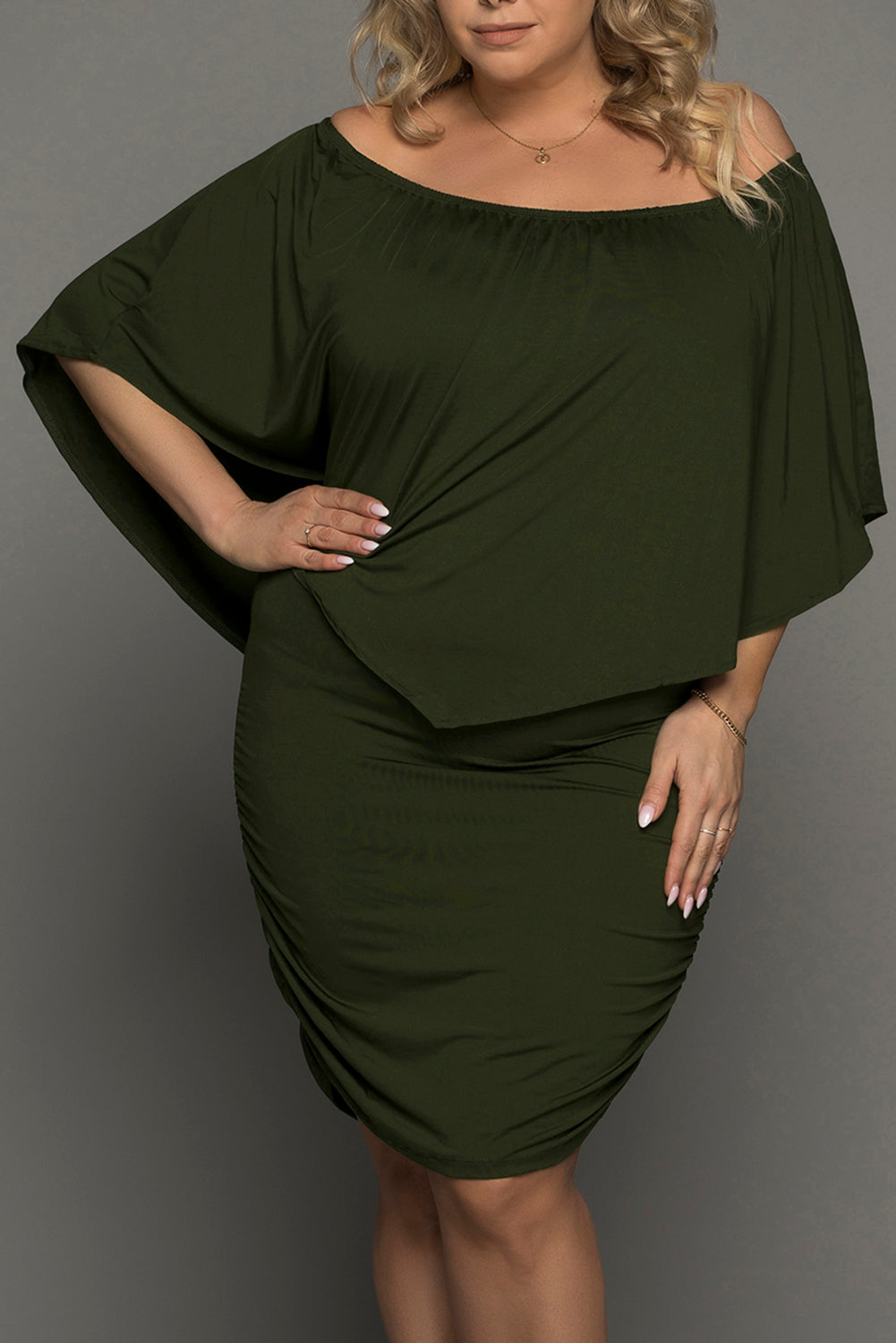 Plus size  Dressing Layered Fiery Red Mini Poncho Dress
