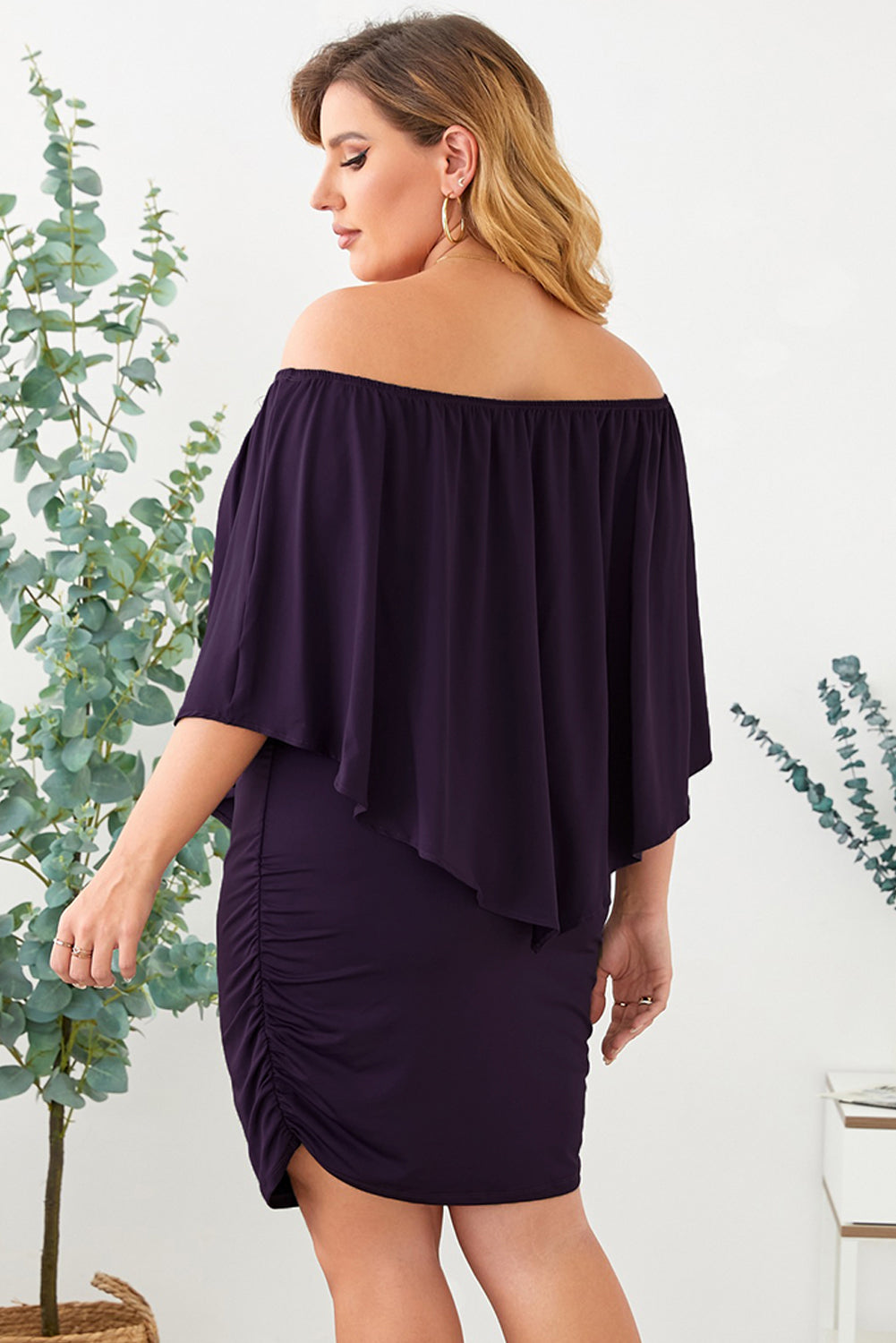 Plus size  Dressing Layered Fiery Red Mini Poncho Dress