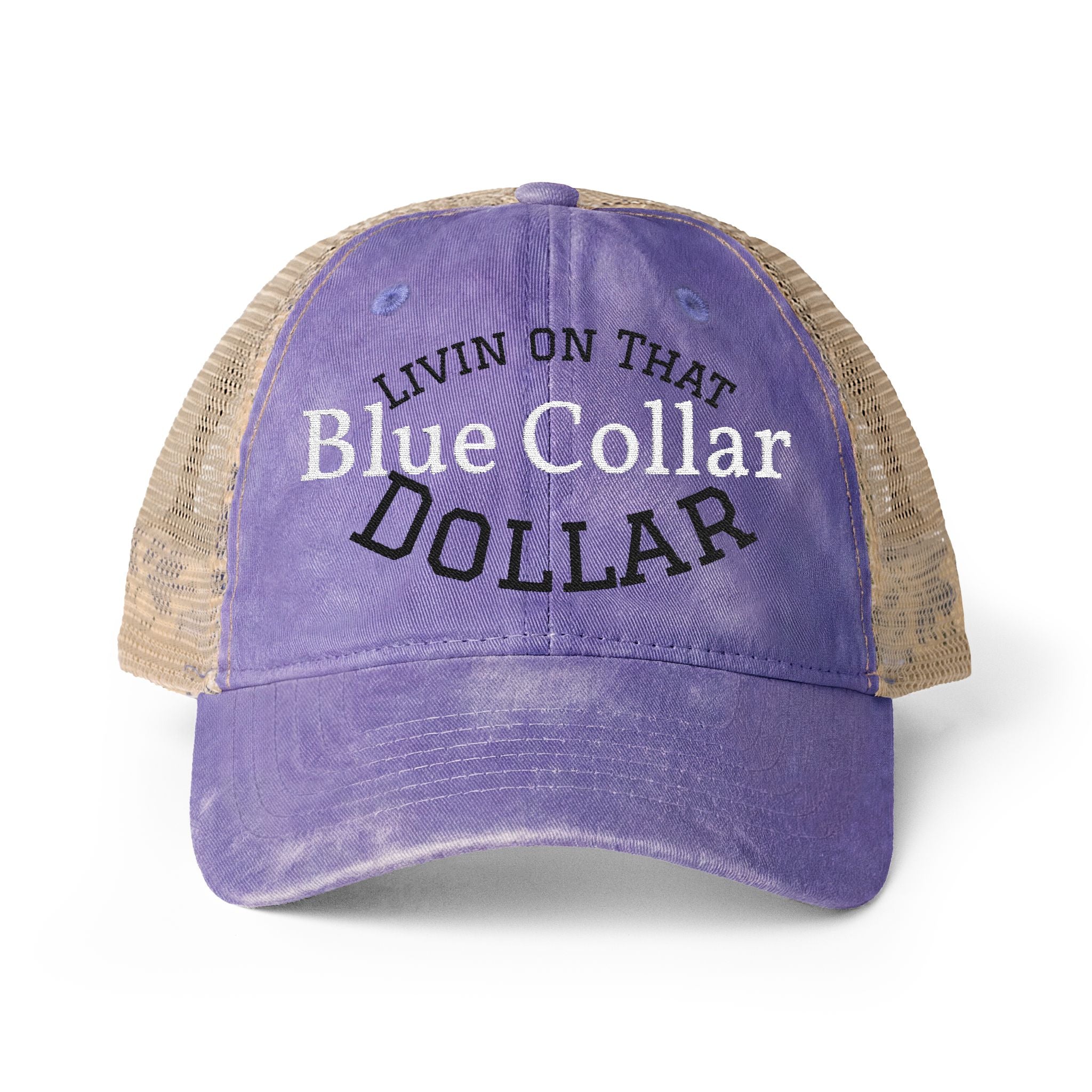 Livin on that Blue collar Dollar| Embroidery Women's Washed Mesh-Back Cap