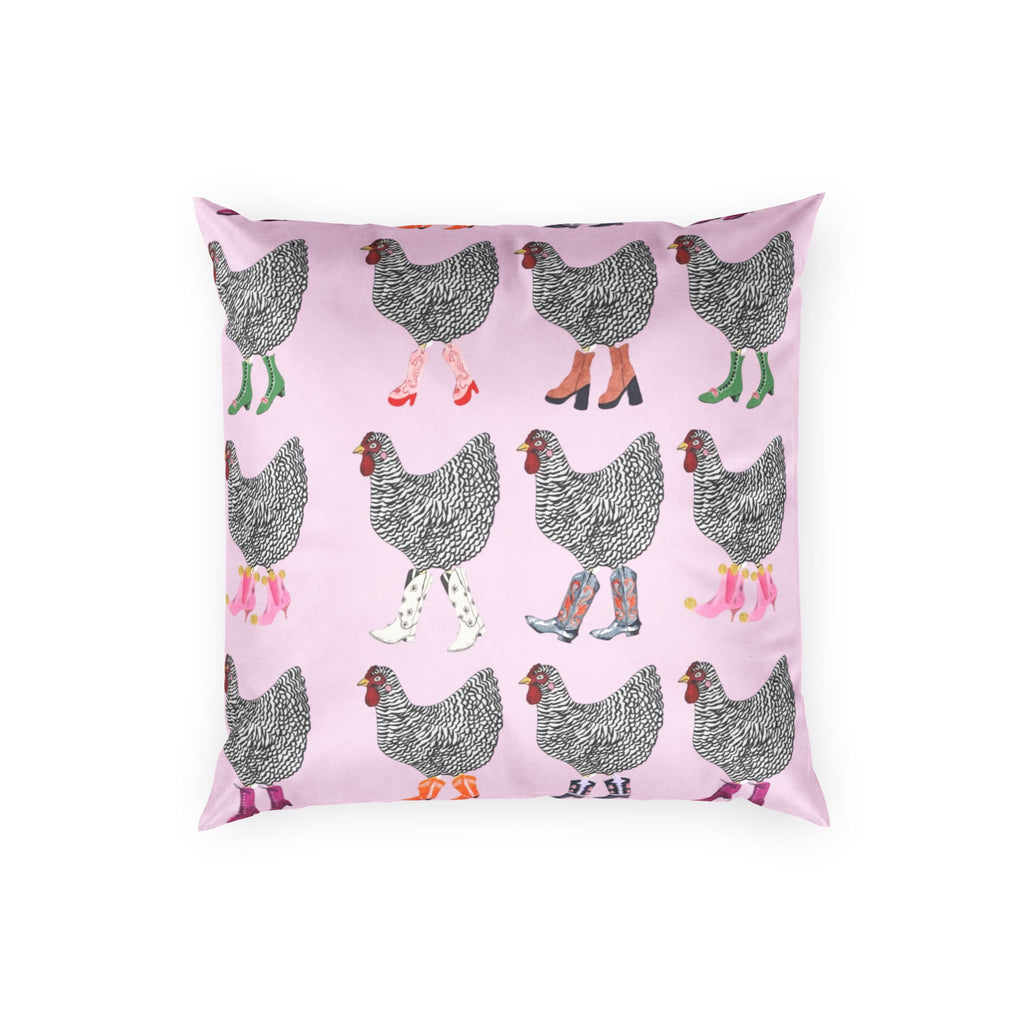 Chicken Pattern Velvet Pillow — Pink Farmhouse Decorative Throw Cushion