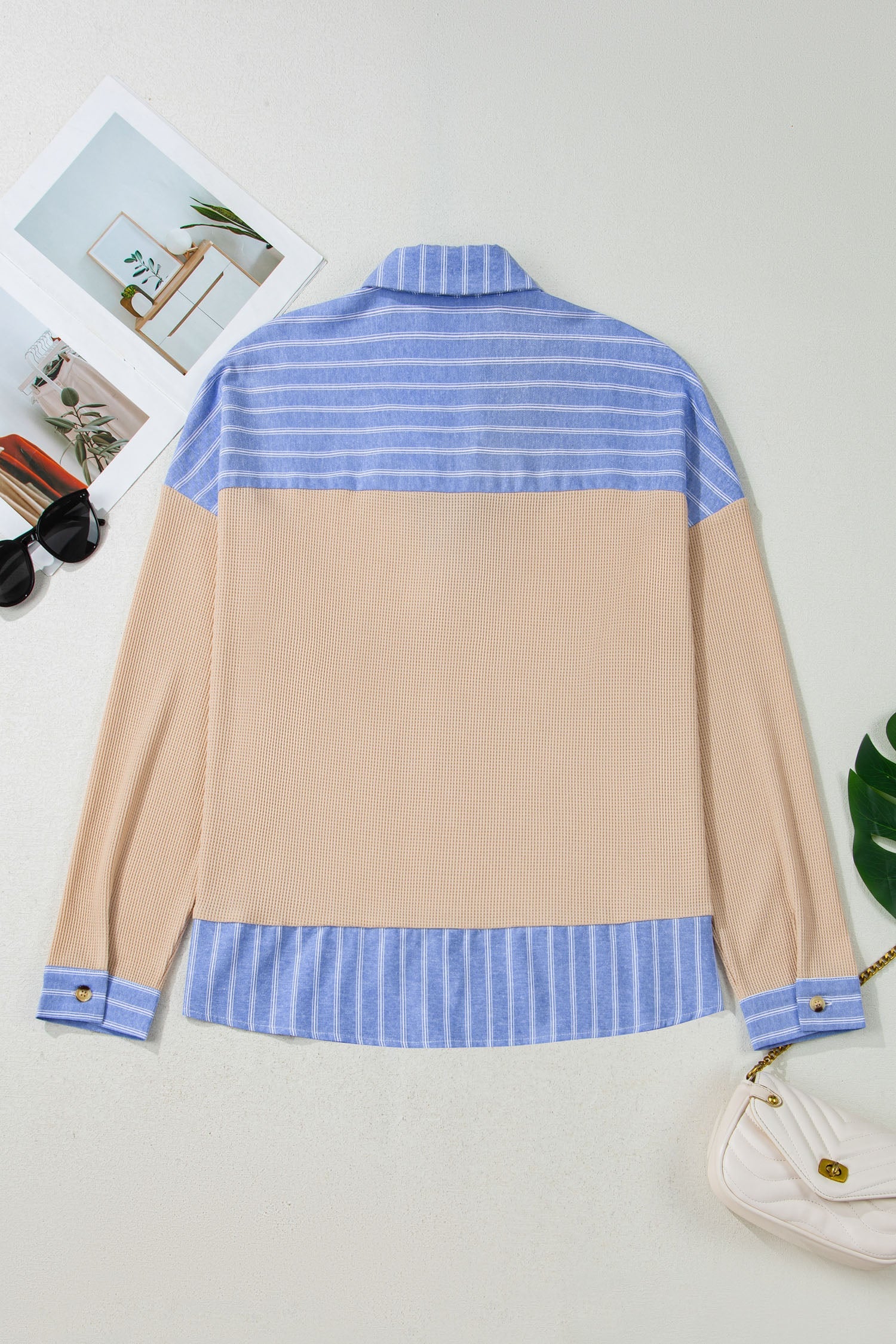 Parchment Plus Size Striped Contrast Trim Waffle Knit Collared Top