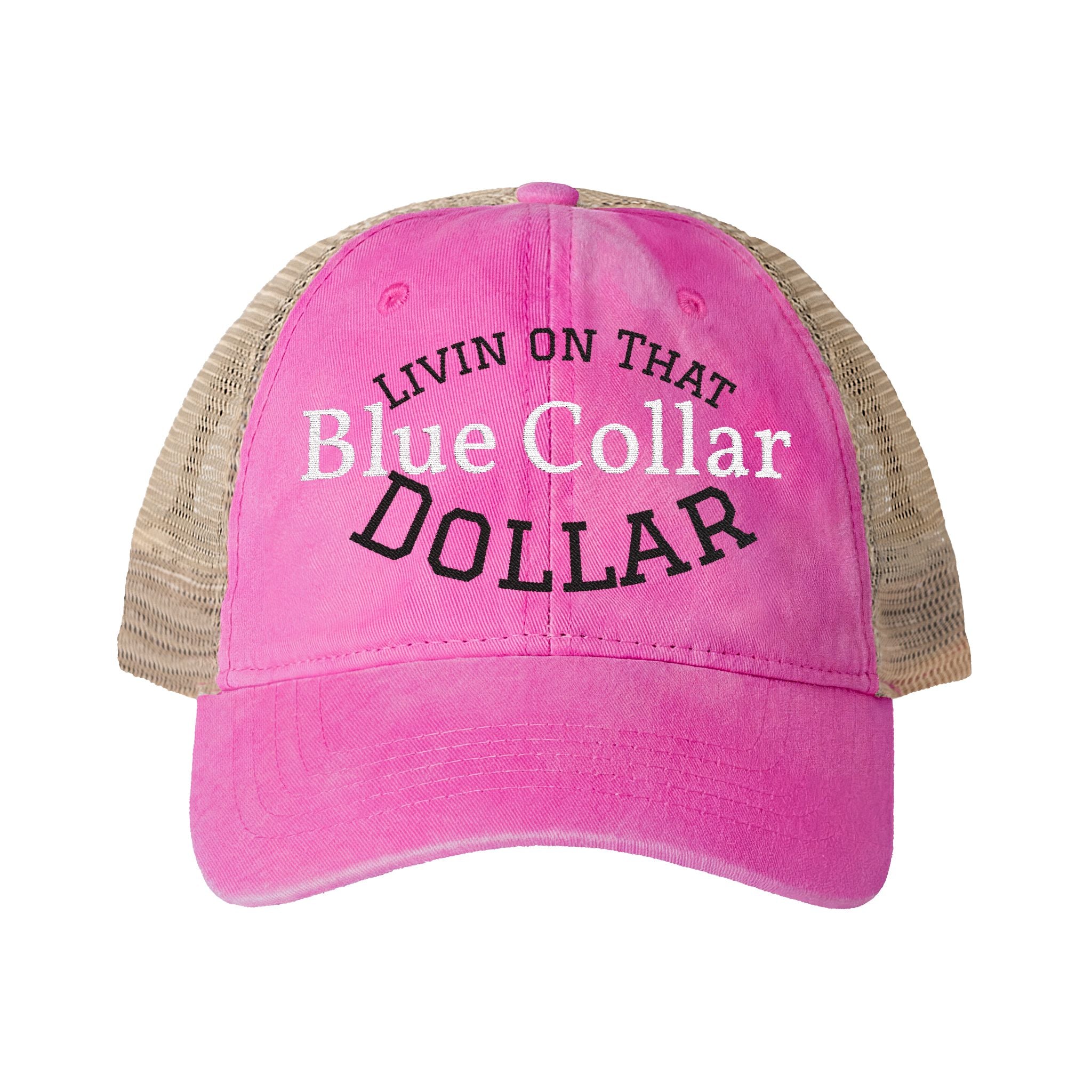 Livin on that Blue collar Dollar| Embroidery Women's Washed Mesh-Back Cap