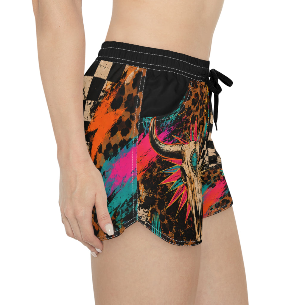 Cow head leopard checkered Women's Casual Shorts