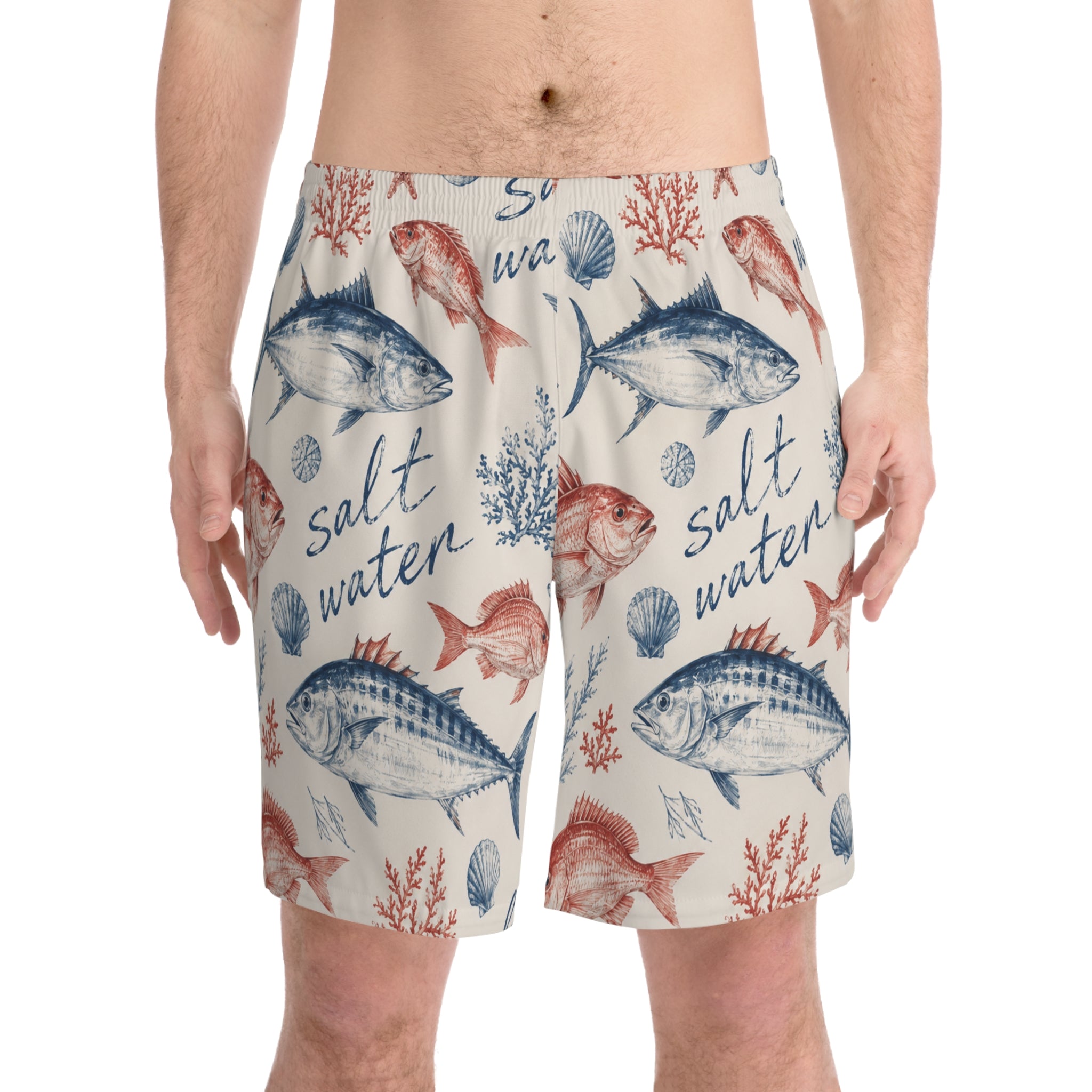 Men's 'Salt Water' Fish Print Beach Shorts