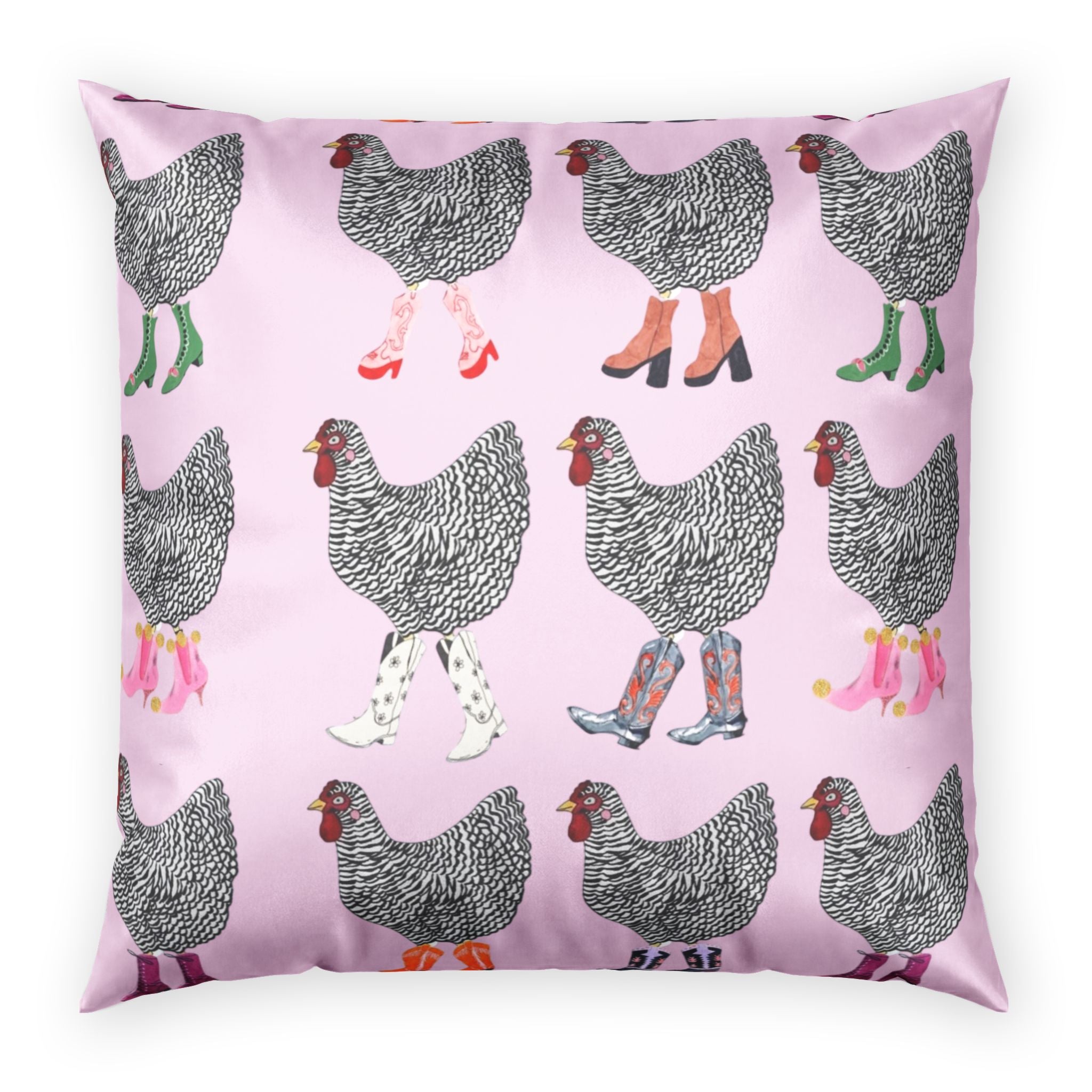 Chicken Pattern Velvet Pillow — Pink Farmhouse Decorative Throw Cushion