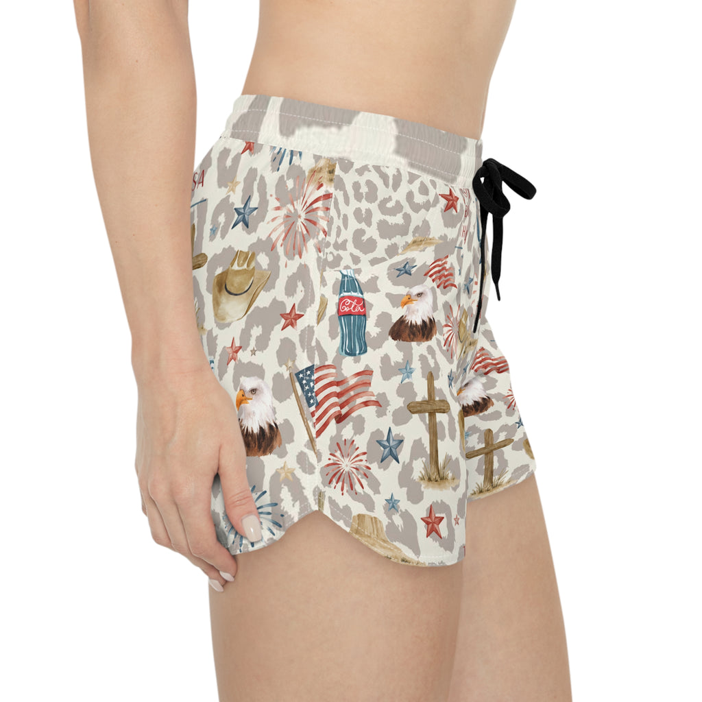Patriotic Watercolor All-Over Print Women's Casual Shorts
