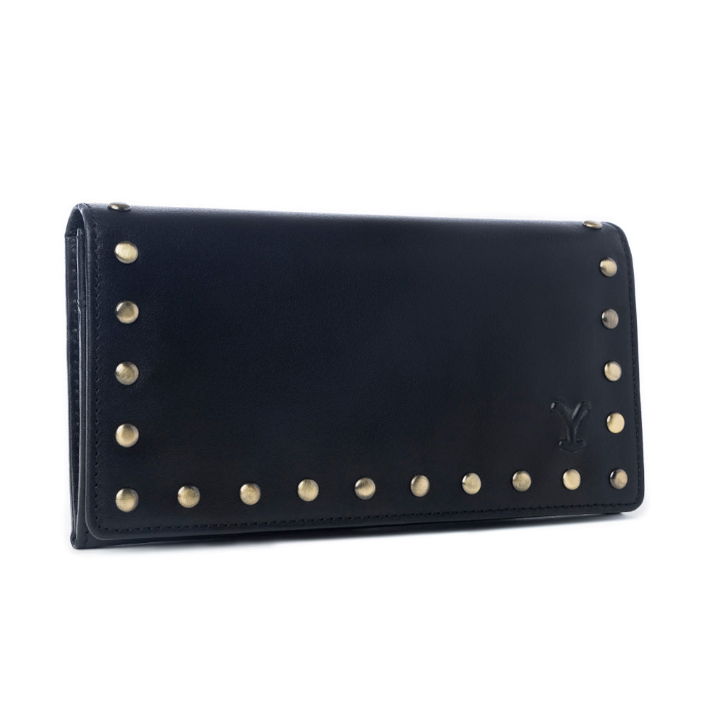 Yellowstone Caldera Leather Wallet with Rivets in Ash