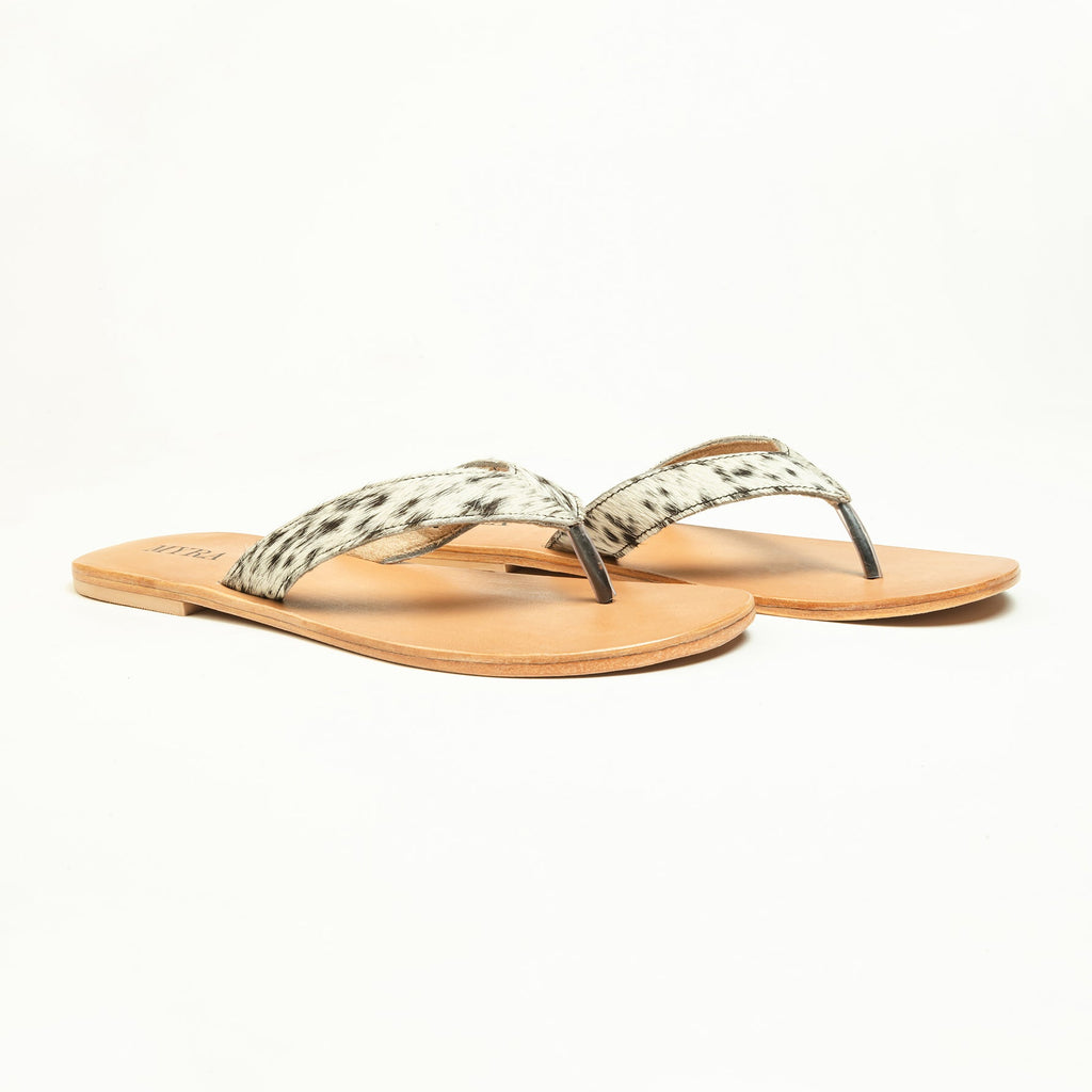 Myra Echo Valley Hairon Leather Sandals in Spotted Ivory