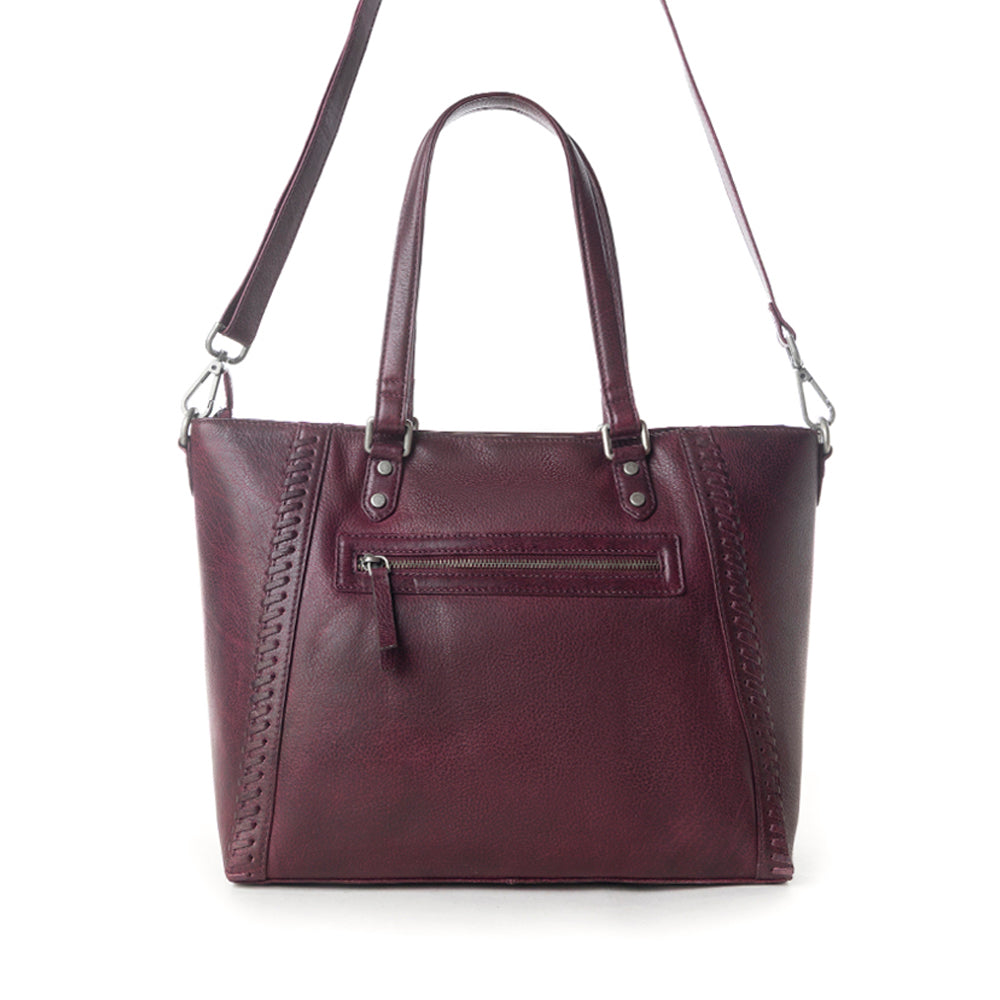 Myra Zidana Arista Bloom Veg Tanned Leather Handbag in Noire Berry