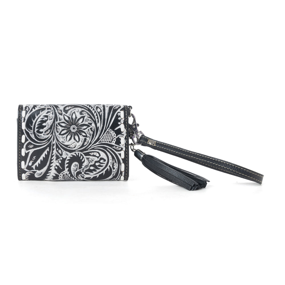 Myra Elise Handtooled Leather Wallet in Dark Mist