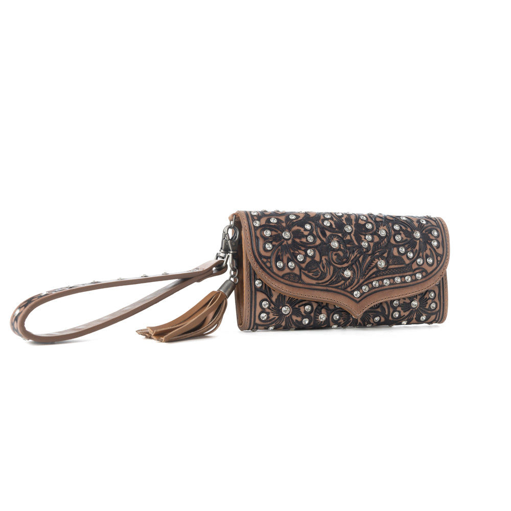 Myra Wildflower Story Handtooled Leather Wallet in Earth Bloom