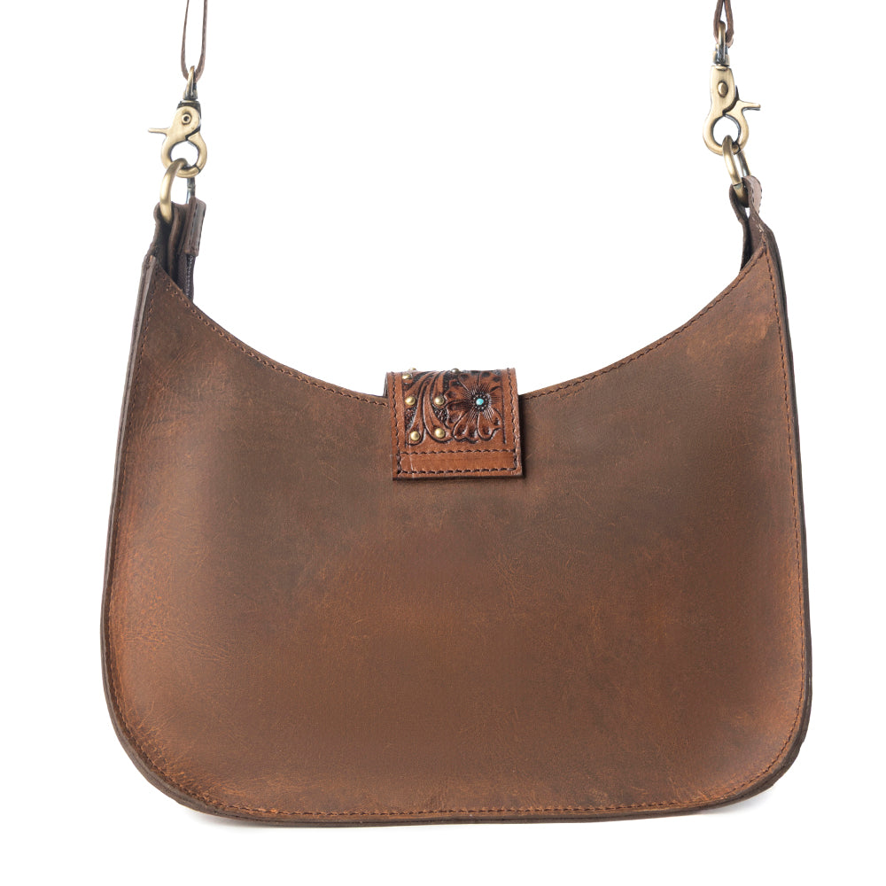 Myra Santa Fe Handtooled Bag for Women in Brown with hairon and studded detail