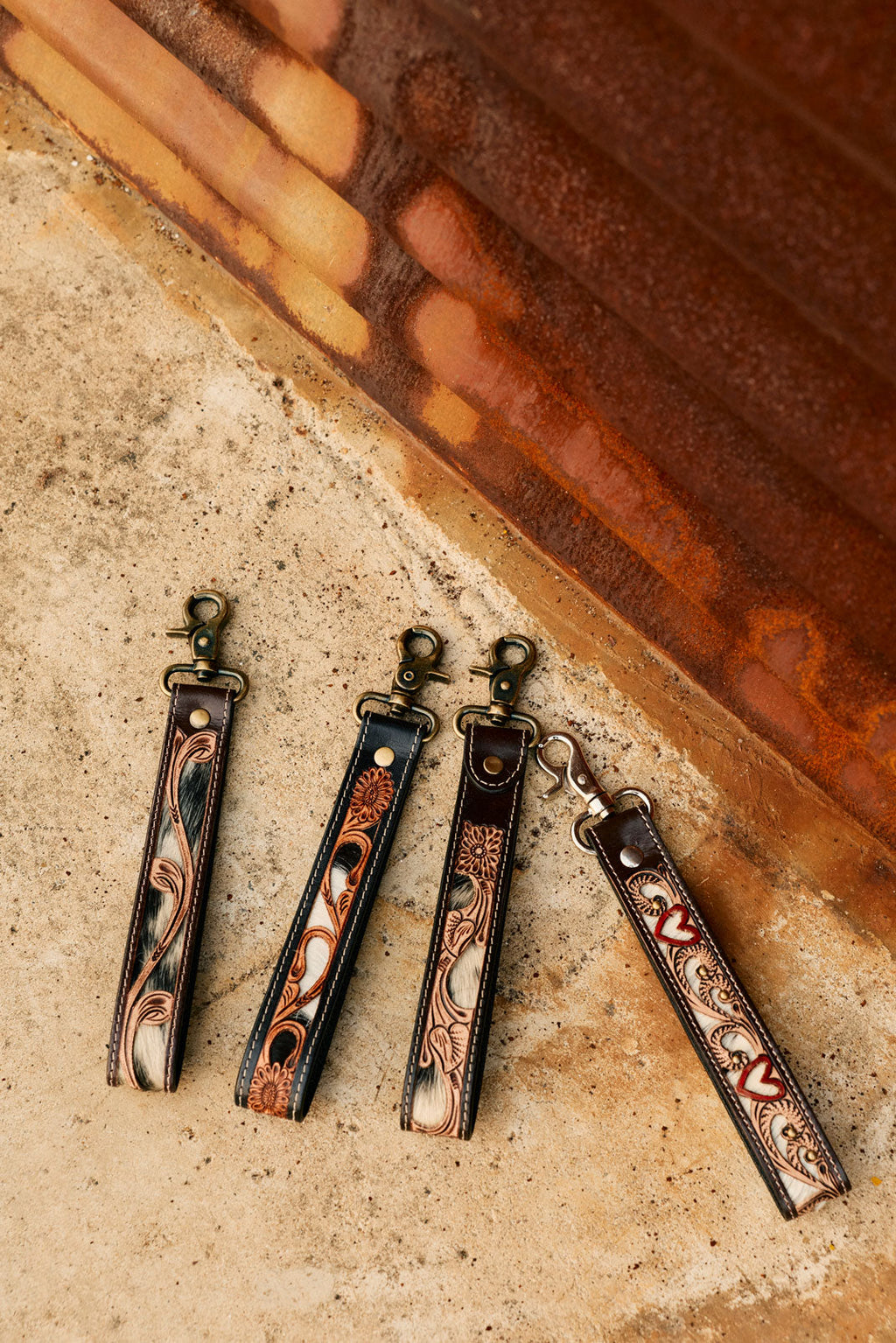 Myra Wildvine Pony Western Handtooled Key Fob in brown with hairon detail