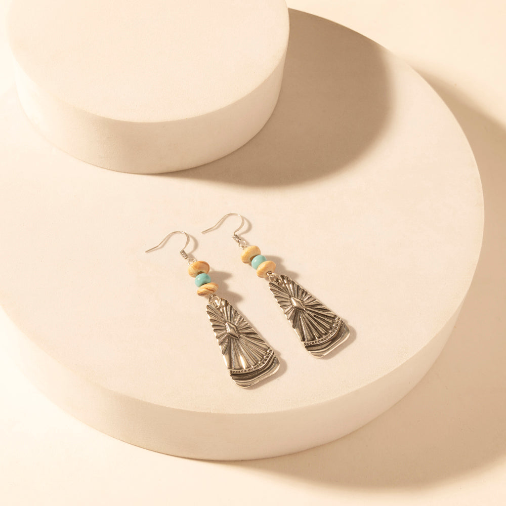 Myra Sedona Sun Dangle Earrings for Women with turquoise tooled detail for everyday western wear