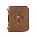 Myra Holycross Western Bible Cover in brown with flap closure and handtooled detail