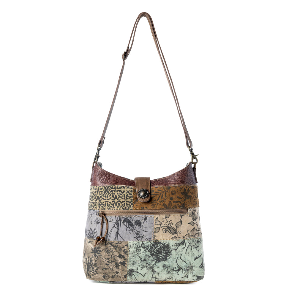 Myra Sageweave Vintage Shoulder Bag for Women in sage with patch detail