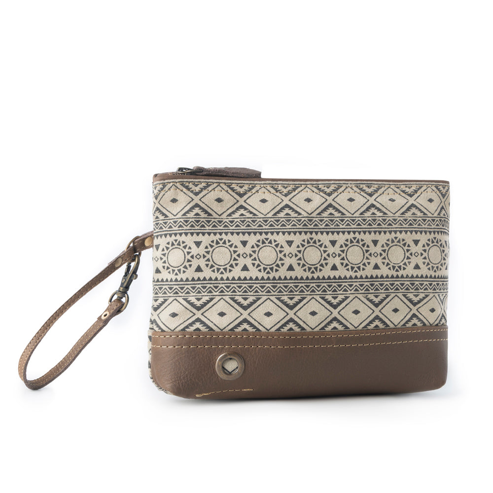Myra Sundust Vintage Wristlet for Women in ivory with leather detail