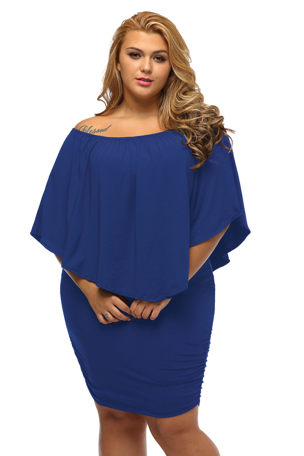 Plus size  Dressing Layered Fiery Red Mini Poncho Dress