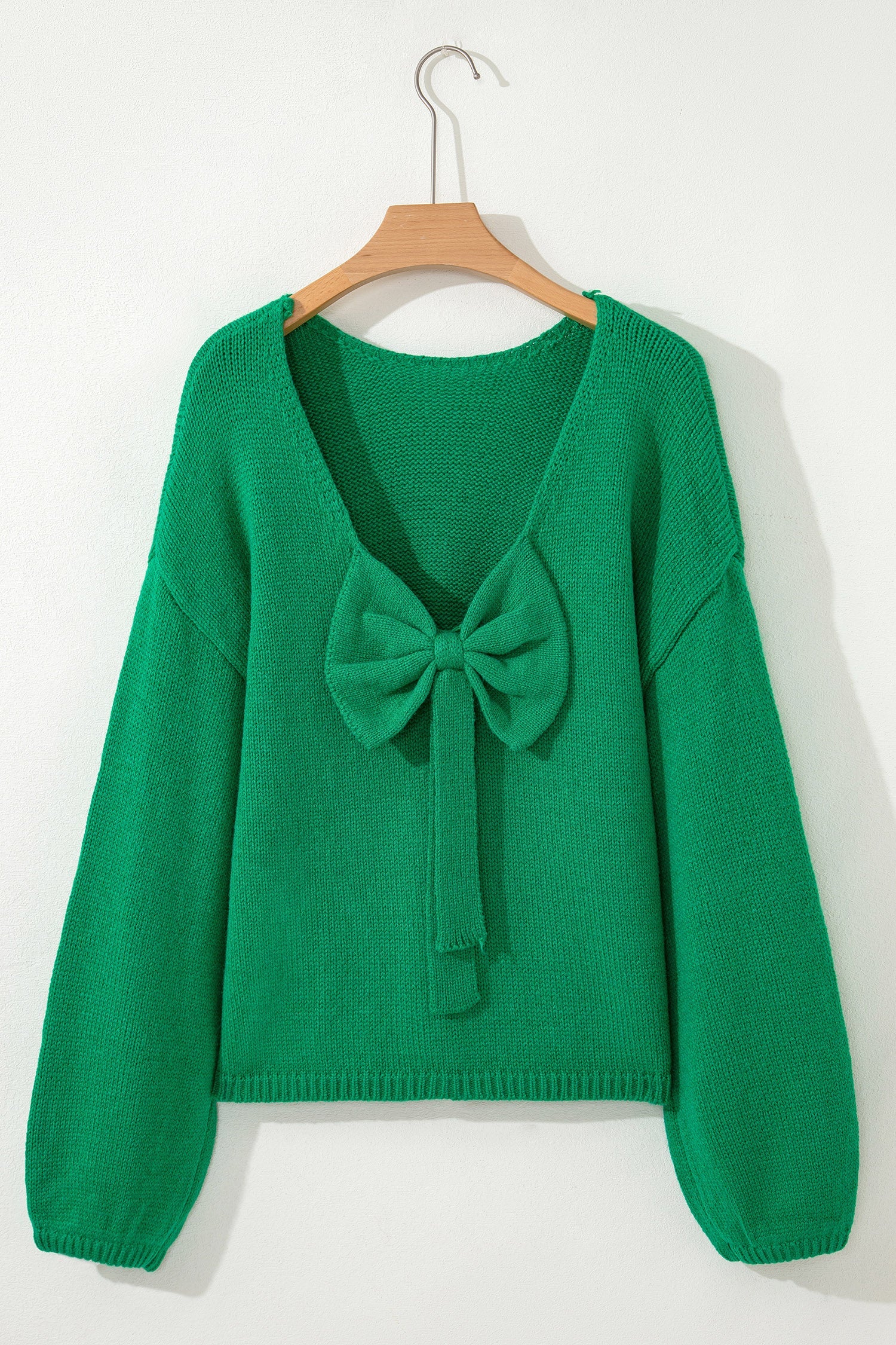 Black Bow Backless Bubble Sleeve Sweater