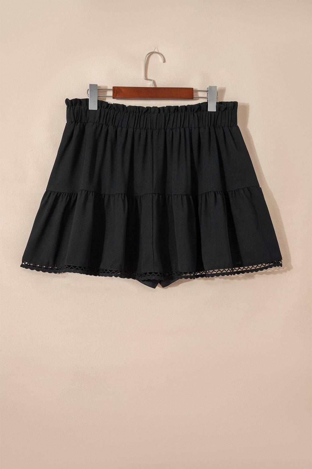 Navy Blue Plus Size Frilled Elastic Waist Lace Trim Boho Ruffled Shorts