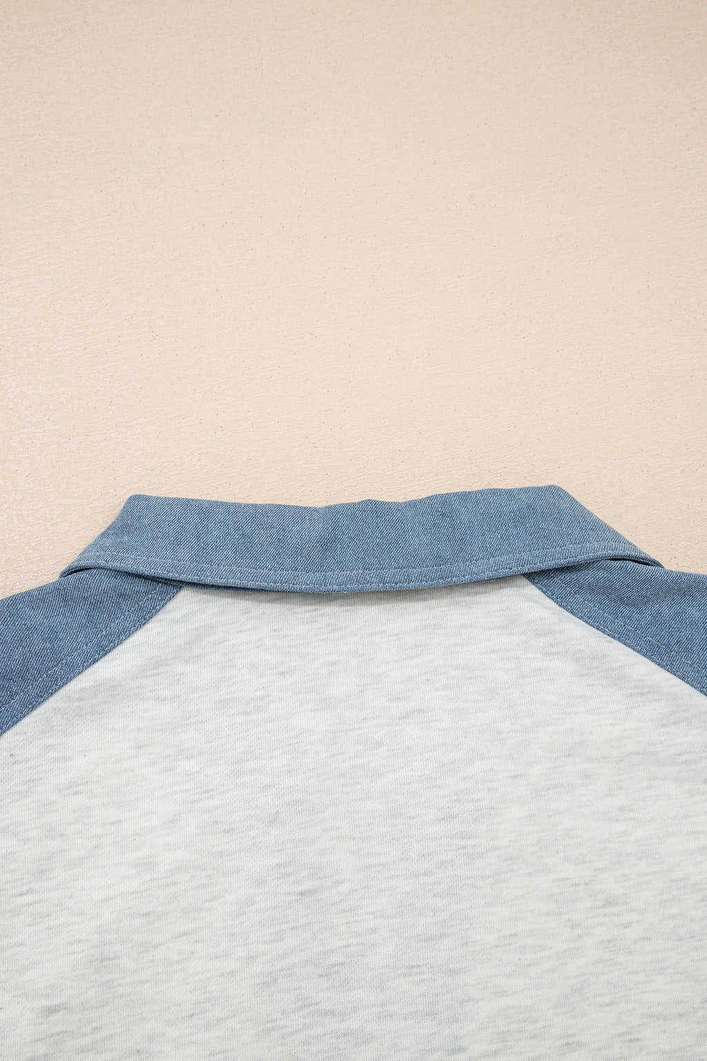 Beige Plus Size Contrast Denim Patchwork Cuffed Sleeve Polo Tee