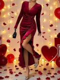 Ruffled Surplice long Sleeve Dress